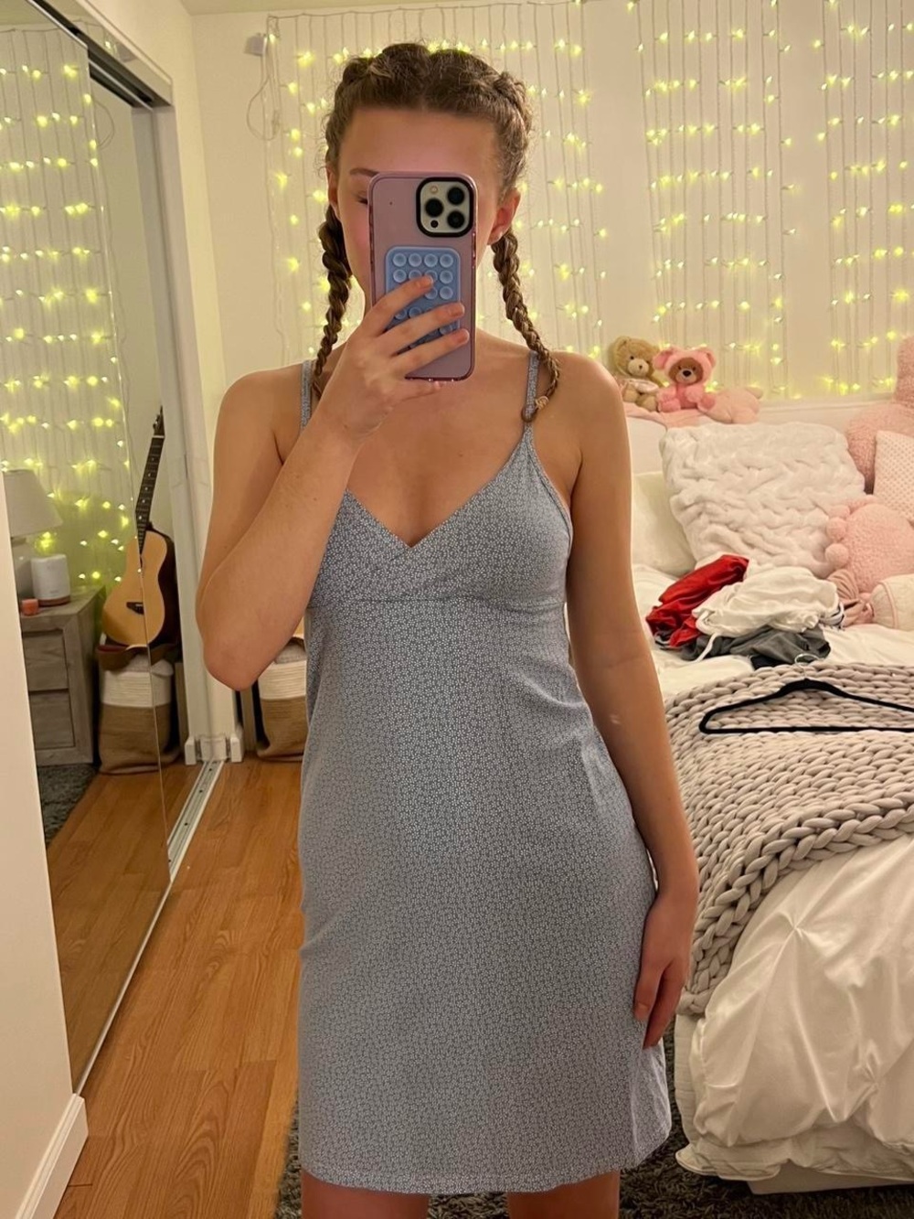 Brandy Melville Light Blue Micro Floral Slip Dress